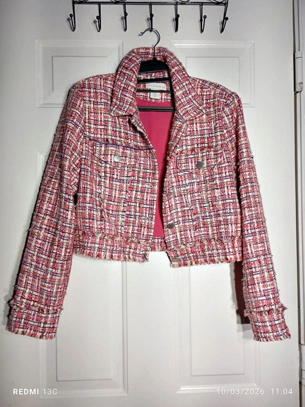 House of Harlow 1960 Pink Plaid Tweed Cropped Jacket Size M, 16  Inches